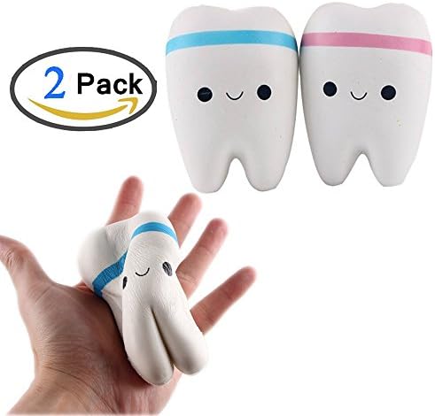 ST2 2 Pack Slow Rising Squishy Toy, Kawaii Stress Relief Toy, Cute Jumbo Teeth Squishy Charm