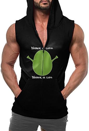 Classic Animated Film Shrek Logo Mens Sleeveless Hoodie Zip-up With Pocket