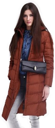 RUI-LI Wome's Lady Luxury Long Down Coat Collar Hooded Outer Jacket Coffee 2XL