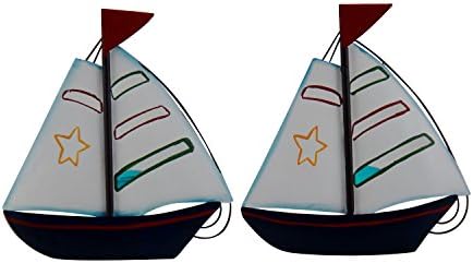 Metal Sailboat Candle Holders, Set of 2, with Glass Candle Votives