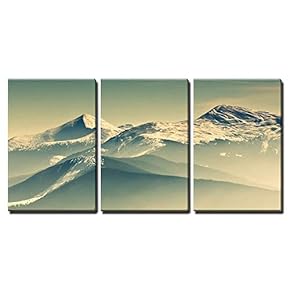 3 Piece Canvas Wall Art - Scenic View of The Winter Mountains - Modern Home Art Stretched and Framed Ready to Hang - 16"x24"x3 Panels