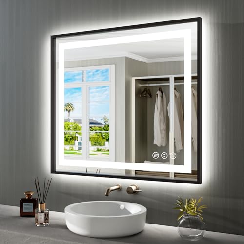 Amorho LED Bathroom Mirror 40x36 Black Frame