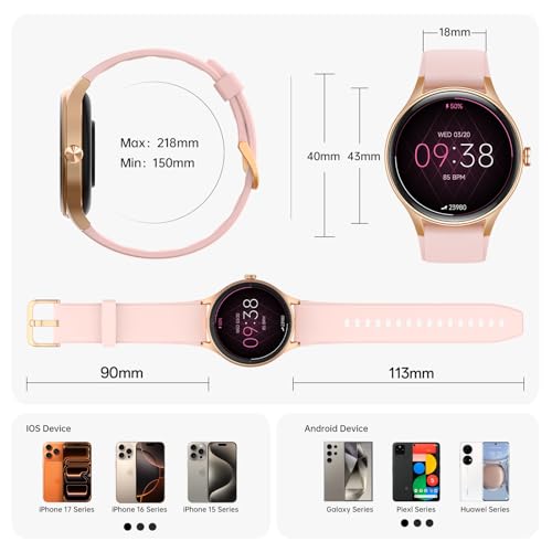 Woneligo Smart Watch for Women,1.57inch AMOLED Touchscreen Fitness Watch for iPhone & Android,Heart Rate/Sp02/Sleep Monitor,110+ Sport Modes IP68 Waterproof Bluetooth Calls,2 Bands (Pink, 1.57)