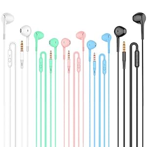 Earbuds Headphones 5 in One Pack, Wired Earbud with Heavy Bass Stereo Noise Blocking, Microphone, Compatible with iPhone…