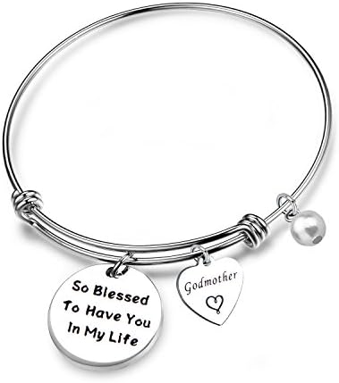 RQIER Godmother Gifts Godmother Bracelet So Blessed to Have You in My Life Expandable Wire Bangle Religious Jewelry Baptism Gift