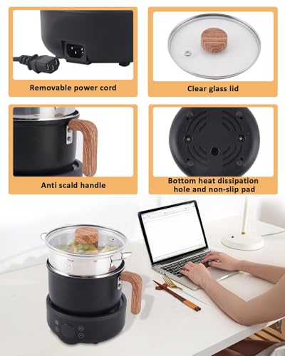 Electric Hot Pot Mini Cooker, 1.8L Ceramic Non-Stick Frying Pan with Steamer, 800W Multifunction Skillet for Stew, Ramen, Pasta & Soup, Ideas for Home Dorm & Travel