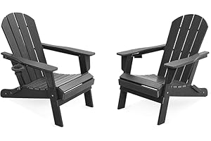 LOUNZY Folding Adirondack Chair Set of 2, HDPE All-Weather Folding Patio Chair with Cup Holders, Outdoor Patio Adirondack Chair for Deck Lawn Fire Pit, Gray