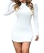 Ermonn Womens Sexy Bodycon Stretch Mini Dresses for Party Club White Long Sleeve T Shirt