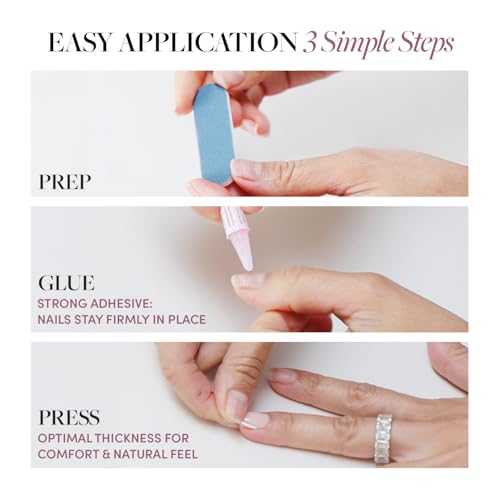 Glamnetic Press On Nails - Angelic Touch | Short Oval Fake Nails in a Delicate Nude Base with White French Tips and a Velvet Finish, Salon Quality | 15 Sizes - 30 Nail Kit with Glue