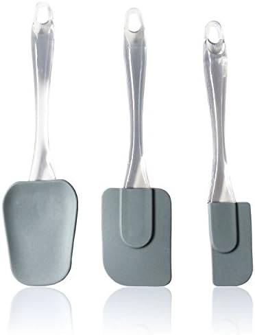 VAPSINT® Endurance 3 Pieces Heat Resistant Spoonula Rubber Scraper Corner Set Silicone Spatulas, Grey Spatula Pyrex Nonstick