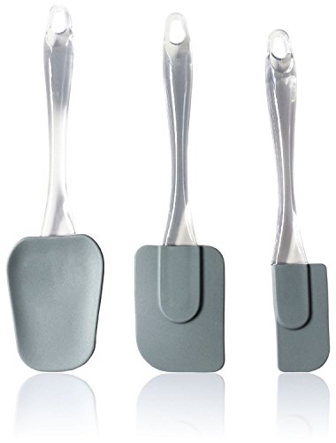 VAPSINT® Endurance 3 Pieces Heat Resistant Spoonula Rubber Scraper Corner Set Silicone Spatulas, Grey Spatula Pyrex Nonstick