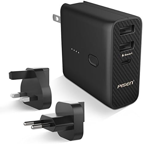 PISEN Portable Charger 5000mAh with Dual USB Wall Charger, US UK EU Adapter and Smart Technology, Battery Pack for iPhone, iPad, Android, Samsung Galaxy and More(Black)