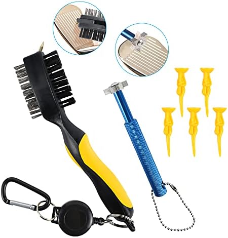 Golf Club Brush Cleaning Kits, Golf Club Brush, Golf Club Groove Sharpener with v-Grooves, and 5 Golf Tees, Golf Brush Tool, Suitable for All Golf Club Golf Club Brush Cleaning Kits, Golf Club Brush, Golf Club Groove Sharpener with v-Grooves, and 5 Golf Tees, Golf Brush Tool, Suitable for All Golf Club