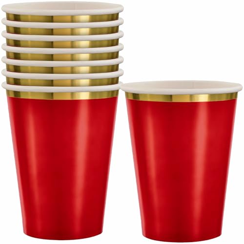 Premium Apple Red Paper Cups With Hot Stamp (12 oz) Pack of 8 - Elegant Disposa…