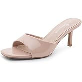 Shoe Land Women's Low Heels Stiletto Heeled Slides, Open Toe One Band Slip-On Heeled Mules – Dressy Heeled Sandals for Prom, Party Wedding and Vacation