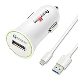 Quick Car Charger QC3.0 PowerMore USB 1 Port Fast Charge [QC2.0 Compatible] for Galaxy S6 S7, Note 4 5, LG G3 G4, HTC M8 M9 [Includes 1M High Quility Low Resistance Micro B Cable]