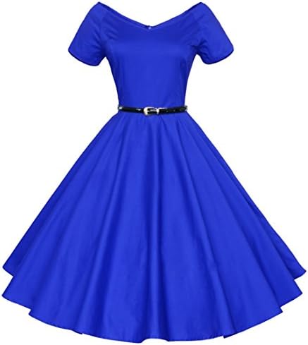 Shengdilu Women's Vintage 1940s 50s Shirtwaist Flared Swing Skaters Dress M Blue