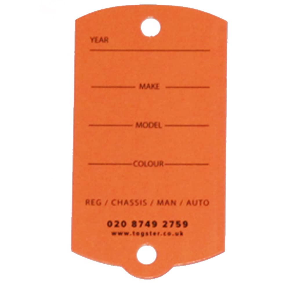Key Tags - Biodegradable Cardboard Vehicle Key Tags (200) with Metal Rings - Orange