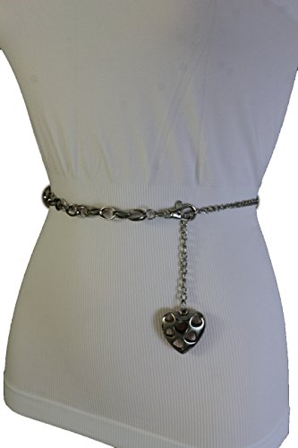 TFJ Women Fashion Silver Metal Chains Belt Love Heart Charm Plus M L XL