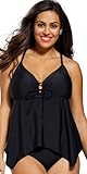 Tropiculture Women's Plus Size Eclipse Handkerchief Tankini Top
