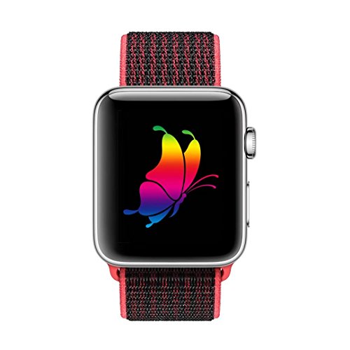 Yunsea For Apple Watch Band, New Nylon Sport Loop, with Hook and Loop Fastener, Adjustable Closure Wrist Strap, Replacment Band for iwatch, 42mm, Red Black