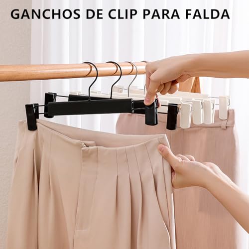 MXHIGO 30Pcs Ganchos para Pantalones con Pinzas de Alta Resistencia, Perchas de Plástico PP para Ropa Jeans y Falda, Antideslizantes, Ajustables, Ligero y Duradera, Ganchos Metalicos Giratorio 360°