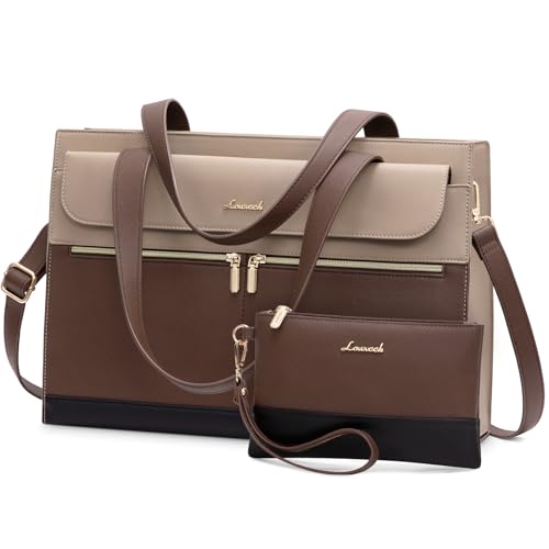 LOVEVOOK Laptop Handtasche Damen 15,6 Zoll, PU Leder 2 in 1 Crossbody Tote Bag Handbag, Groß Business Shopper Tasche Arbeitstasche, Elegant Schultertasche Akten