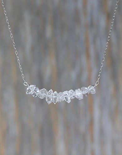 Herkimer Diamond Quartz Crystal Gemstone Bar Necklace- 925 Sterling Silver- Birthstone- Graduation Gift Idea