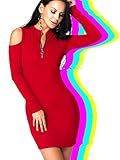 JayJay Women Zipper Neck Bodycon Off Shouder Long Sleeve Slim Fit Dress