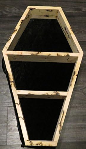 Coffin wall shelf electrified by shocking wood back to a natural grain 2 wall hooks on back Dracula style gothic home decor 22Lx13W (black)