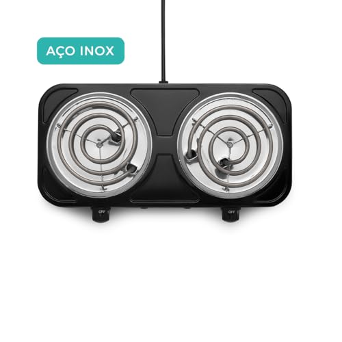 Fogareiro Elétrico 2 Bocas Espiral 127V/220V 2000W Portátil BAYTECH (Preto, 127V)