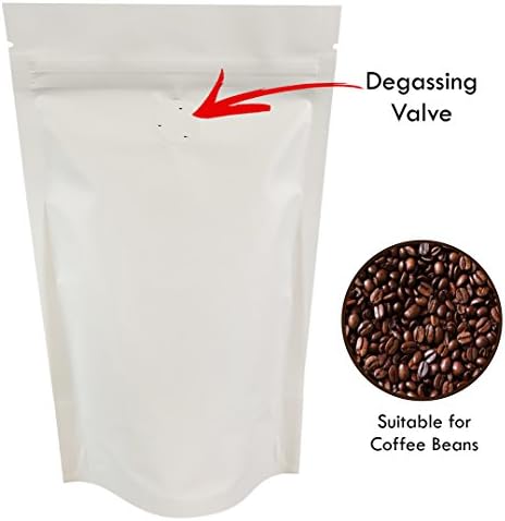 Rightpak Matt White with Degassing Valve Stand Up Pouches with Resealable Zipper and Tear Notch for Food Packaging (50, 11cm x 17cm)