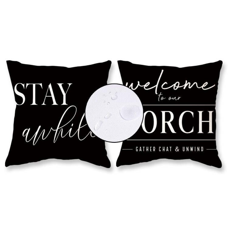 Photo 1 of TAJWE Outdoor Pillow Covers Waterproof 16x16 Set of 2 Black and White Decorative Welcome to Our Porch Stay Awhile Cushion Cases for Patio Furniture Sofa Couch Decor