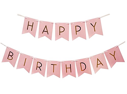 Fecedy Cartoon Fish Tail Gold Pink Happy Birthday Bunting Banner
