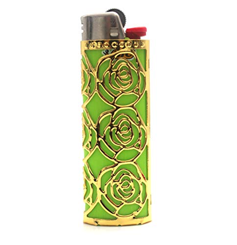 Lucklybestseller Metal Lighter Case Cover Holder Hollow Design for BIC Full Size Lighter J6 (Rose Hollow-Gold)