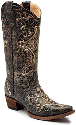 Corral Womens Black Crackle/Bone Embroidery, Size: