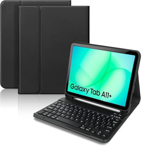 Case with Keyboard for Samsung Galaxy Tab A9+/A11+ 11 Inch 2023/2025, [Spanish] Keyboard Tablet Galaxy A11+ Protective Case, Detachable Pencil Holder Keyboard for Samsung A11 Plus Tablet (Black)