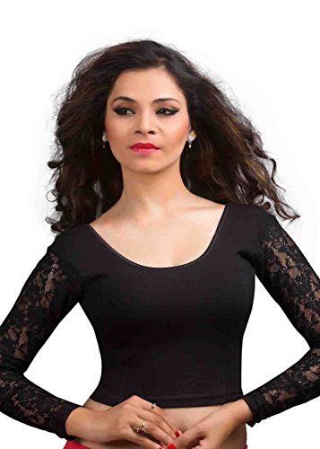 Black Cotton Lycra Long Sleeve Strechable Ready-made Saree Blouse Choli