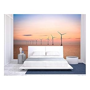 Offshore Wind Farm at Dusk in The East China Sea. - Removable Wall Mural | Self-Adhesive Large Wallpaper - 66x96 inches