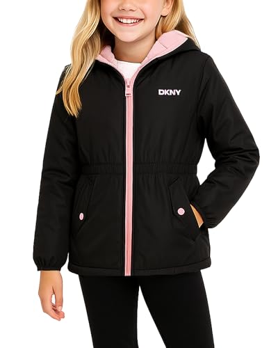DKNY Girls Fleece Jacket - Polar Fleece Lined Midweight Hooded Anorak Windbreaker - Cozy Outerwear & Winter Jackets for Girls