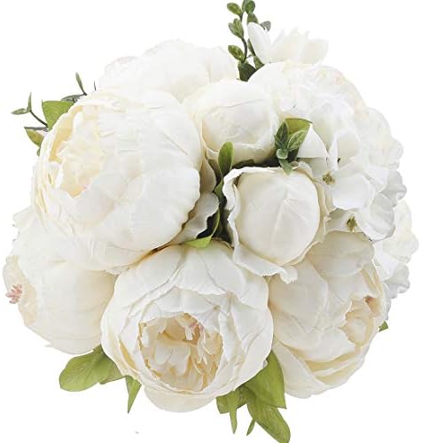 Cherrboll Vintage Artificial Peony Silk Flowers Bouqet for Home Wedding Party Decoration (White)