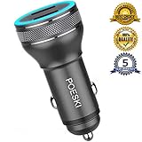 Car Charger Dual Port Fast Charge Metal Blue Light Smart USB Car Adapter Compatible with iPhoneX,XR,XS,11,11 Pro,8,8 Plus,7 Plus,7S,6 Plus,6S,iPad,Tablet,Samsung Galaxy S9 S8,S7,HTC LG And More Device