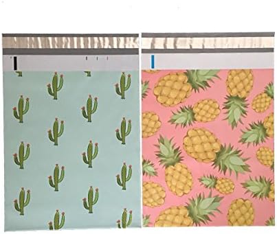 Designer Poly Mailers 10x13: Mint Cactus &amp; Pineapples Combo; Printed Self Sealing Shipping Poly Envelopes Bag (35 Pcs Total)