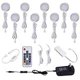 Aiboo RGB Color Changeable LED Under Cabinet Lights Kit 8 Packs of Aluminum Slim Puck Lamps for Chirstmas Xmas Decorating Kitchen Counter Wardrobe Counter Furniture Ambiance Lighting