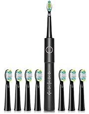 Sonic Electric Toothbrush for Adults and Kids , with 8 Bursh Heads 5 Modes 2 Hours Charging for 30 Days Use Lithium Battery Power Rechargeable Toothbrushes 40,000 VPM Whitening Cleaning Black Wepklin