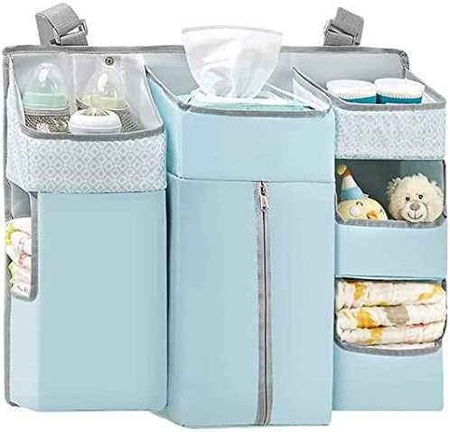 ベビーベッド収納 多機能吊り袋 おむつ収納 ベビー用品収納 赤ちゃん出産準備 収納バッグ サイドポーチ防水ベビーカー吊り下げ収納袋 折りたたみ 大容量 出産祝い おもちゃ小物収納ケース 青い