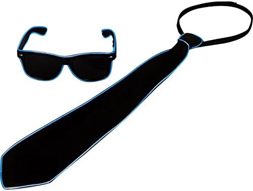 Raveanomics El Wire Aqua Blue LED Sunglasses & Tie Combo (Rectangle Sunglasses & Tie, Black)