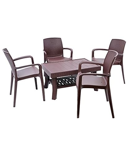 Dzyn Furnitures Outdoor Set (4 Texas Chair + 1 Vegas Table) Brown