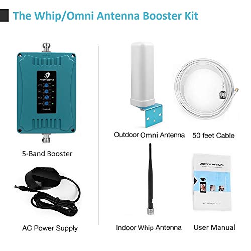 5-Band Cell Phone Signal Booster for Home and Office - Boost Voice, 3G and 4G LTE Data for All Carriers - 700/850/1700/1900MHz Cellular Repeater Kit with Omni-Directional Antennas