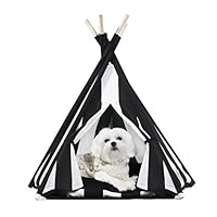 United Pups Designer Pet Teepee Tent with Matching Cushion Set for Dogs (Modern Pups Striped Black & White, Small)